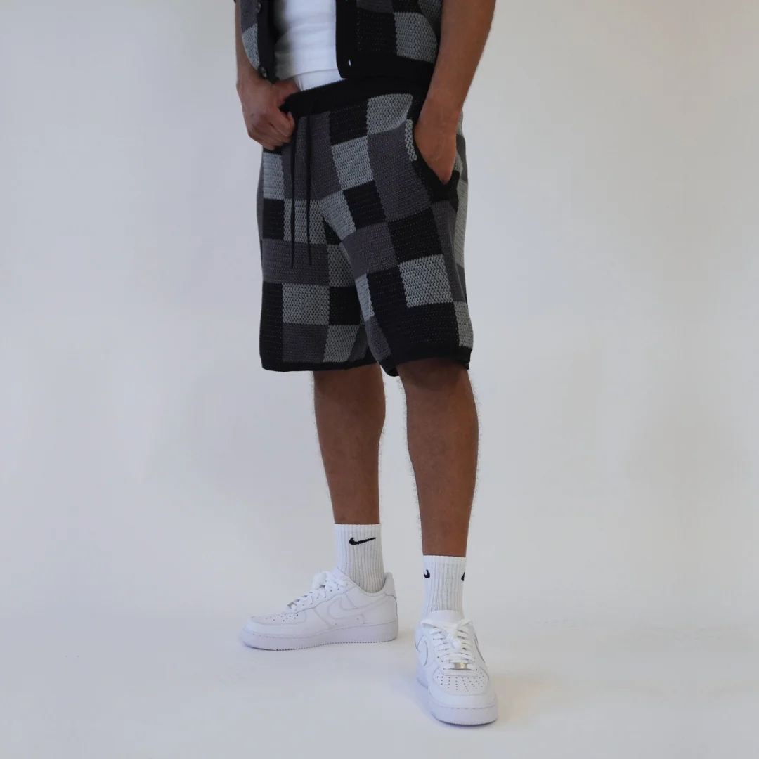 the crochet-knit checkered shirt - black - Image 5