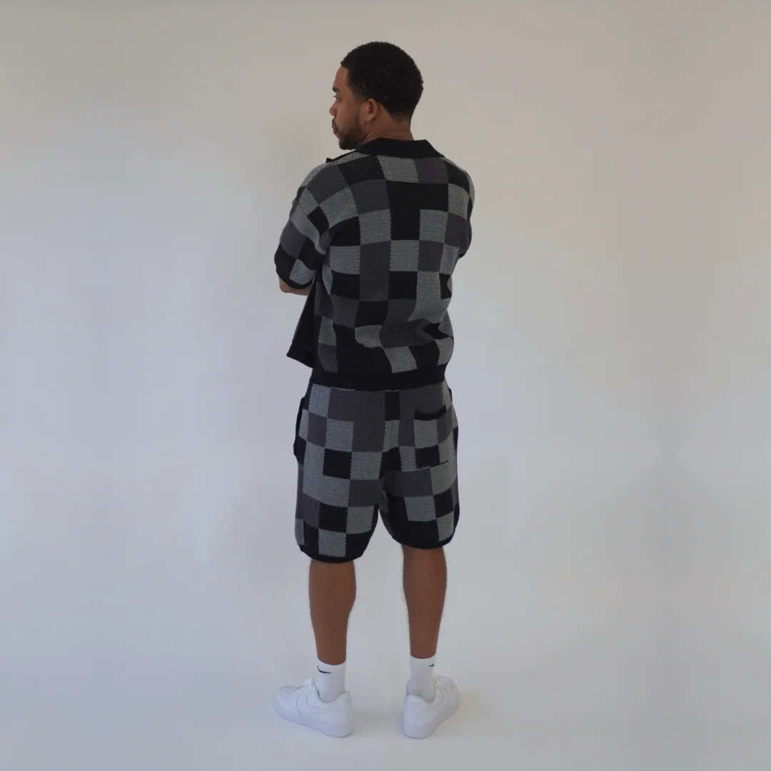 the crochet-knit checkered shirt - black - Image 6
