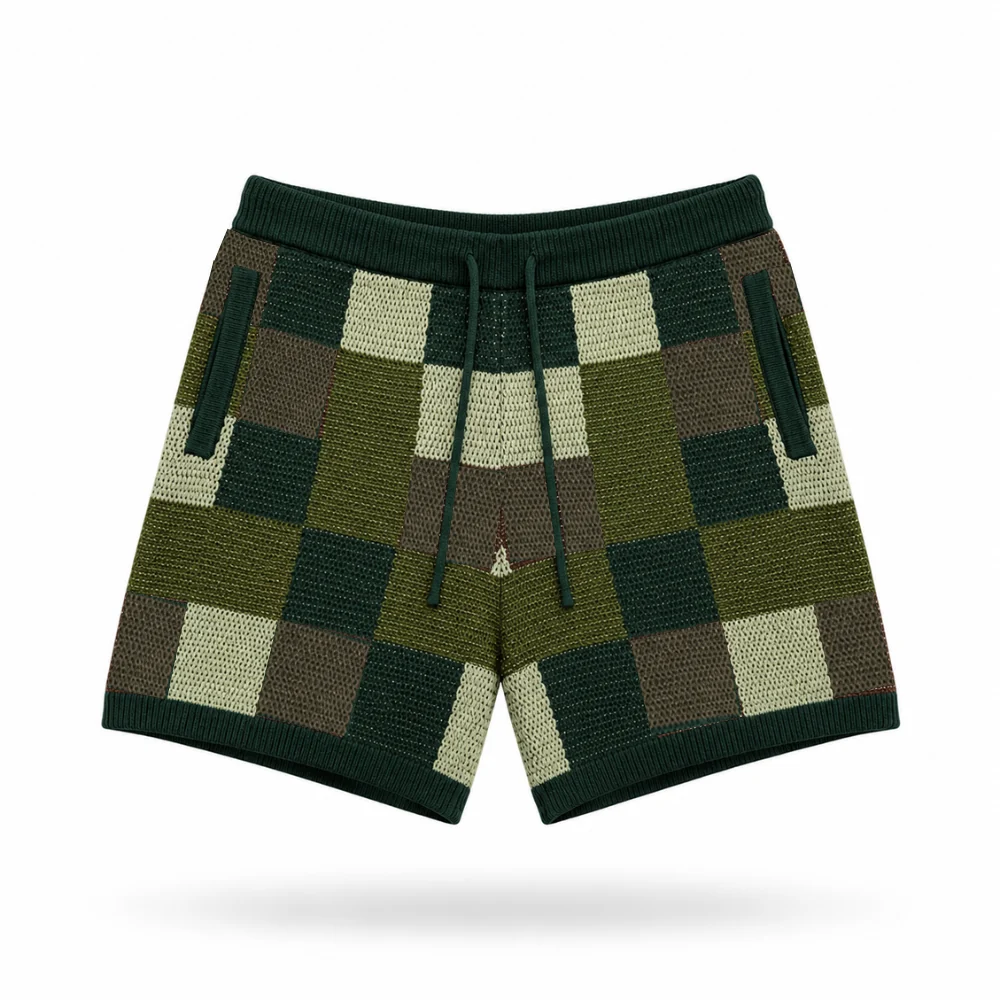 the crochet-knit checkered shorts - camo - Image 2
