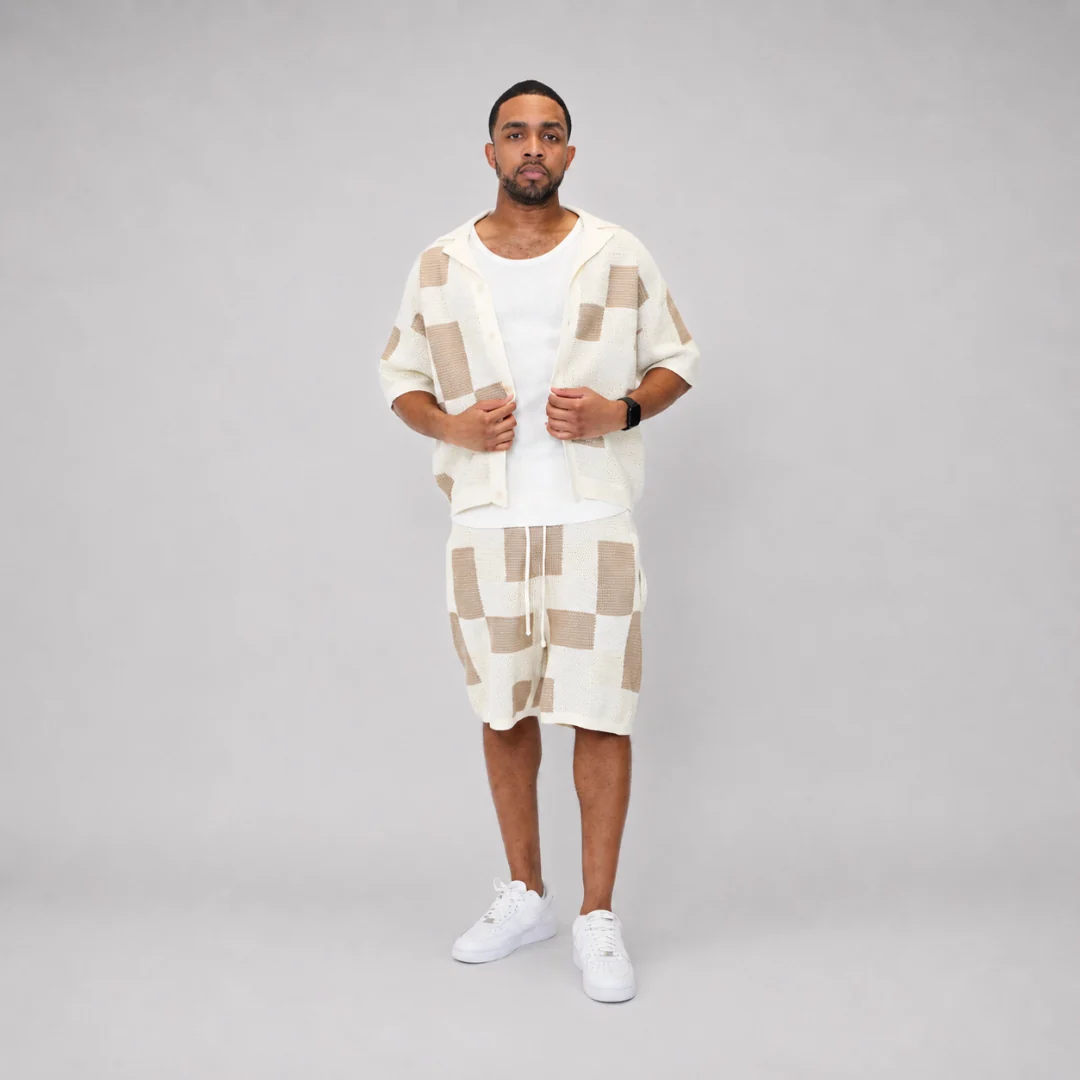 the crochet-knit checkered shirt - crème - Image 3