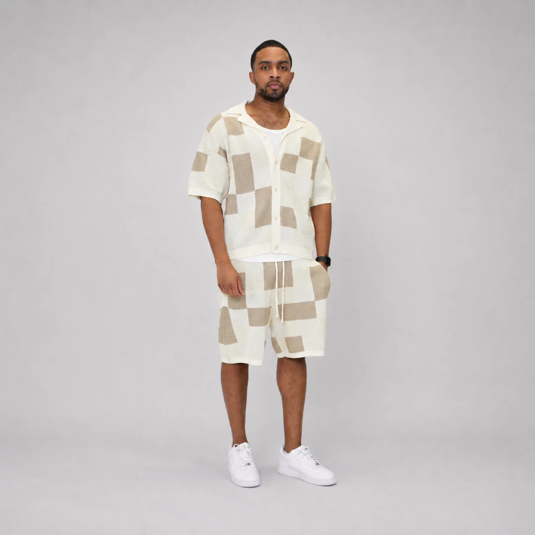 the crochet-knit checkered shirt - crème - Image 5