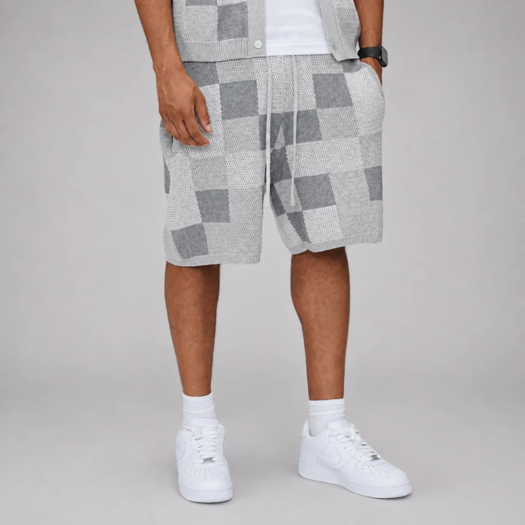the crochet-knit checkered shorts - grey - Image 4