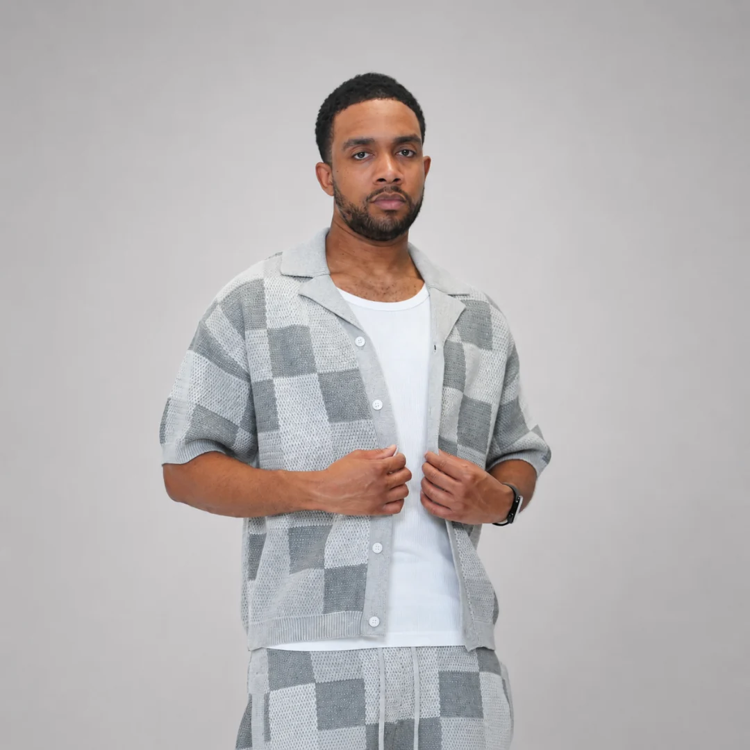 the crochet-knit checkered shorts - grey - Image 6