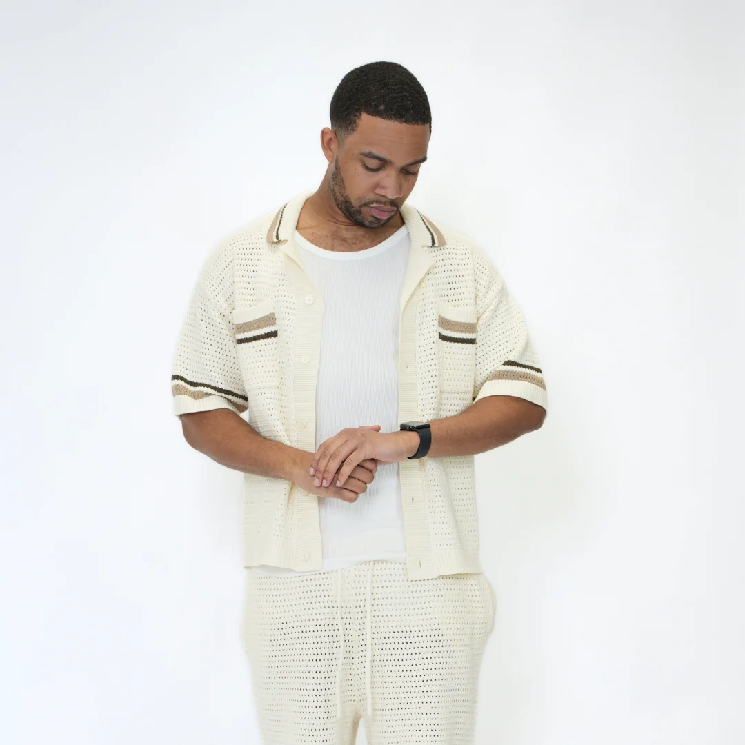 the crochet-knit striped shirt - crème - Image 3