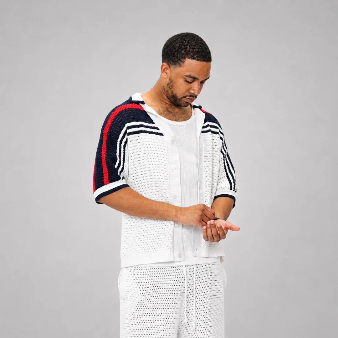 the crochet-knit striped shirt - français white - Image 3