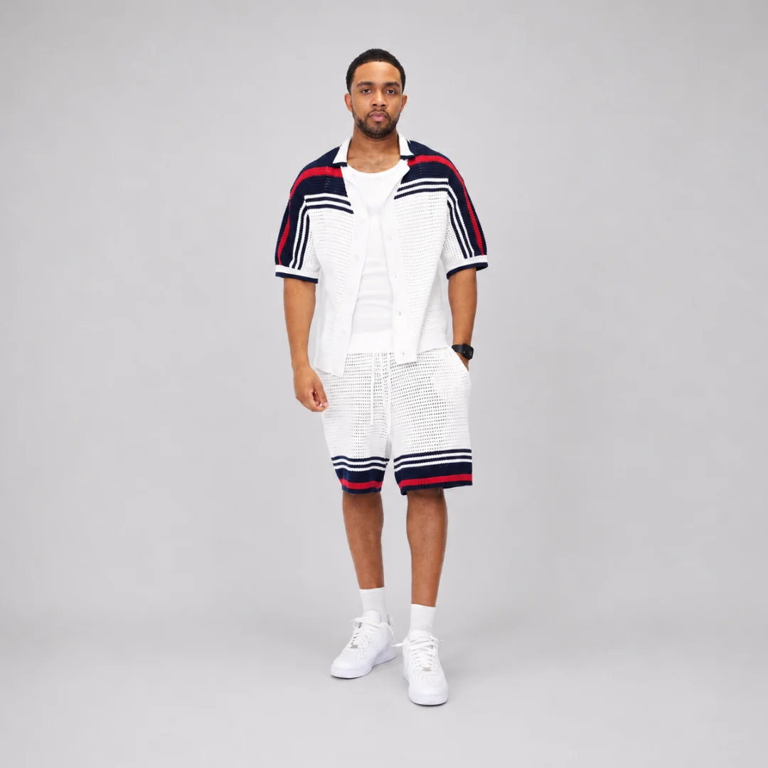 the crochet-knit striped shirt - français white - Image 4