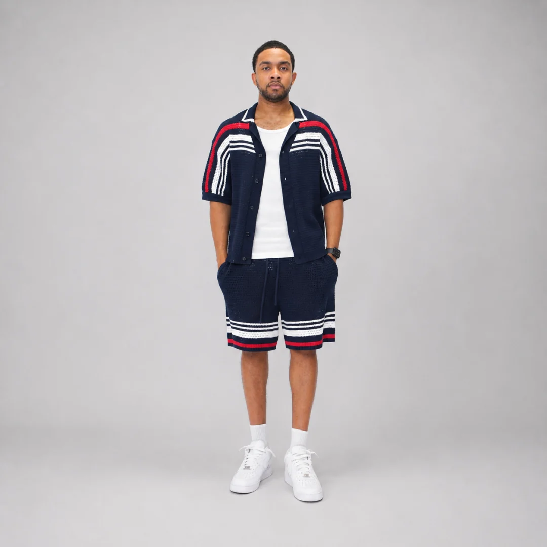 the crochet-knit striped shirt - français navy - Image 4