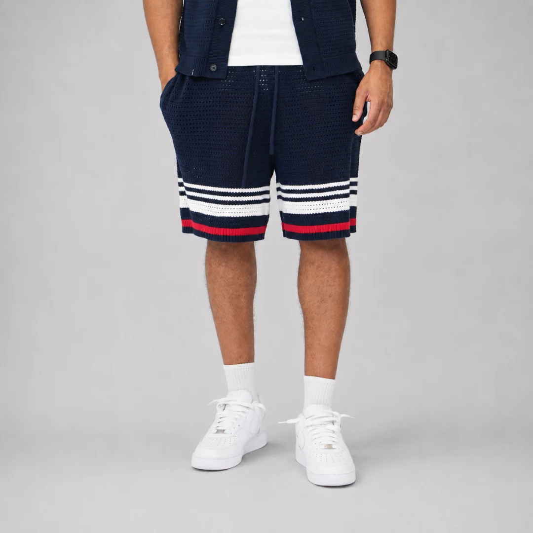 the crochet-knit striped shirt - français navy - Image 5