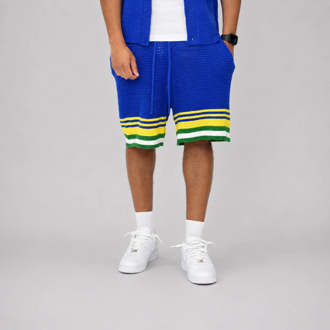 the crochet-knit striped shorts - brasilia blue - Image 3