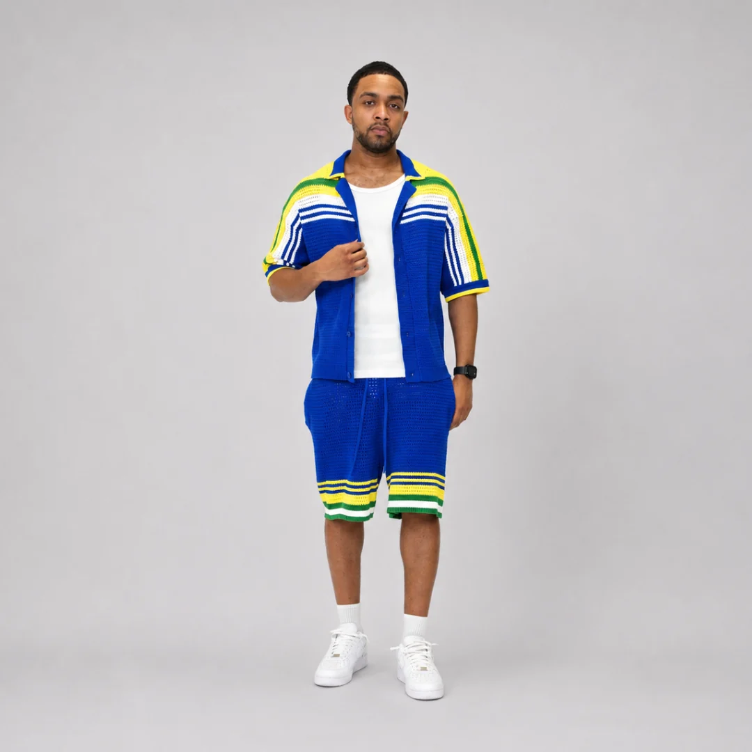 the crochet-knit striped shorts - brasilia blue - Image 4