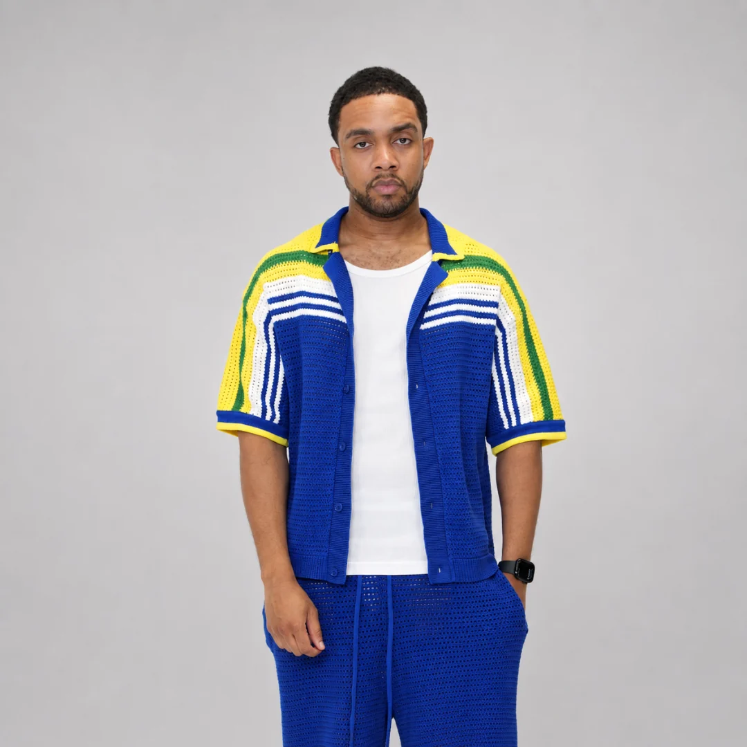 the crochet-knit striped shorts - brasilia blue - Image 5