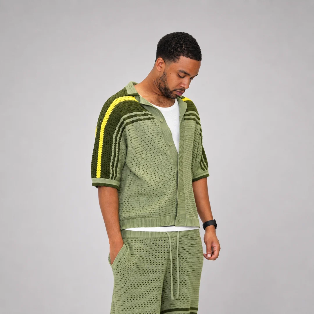 the crochet-knit striped shorts - brasilia green - Image 4