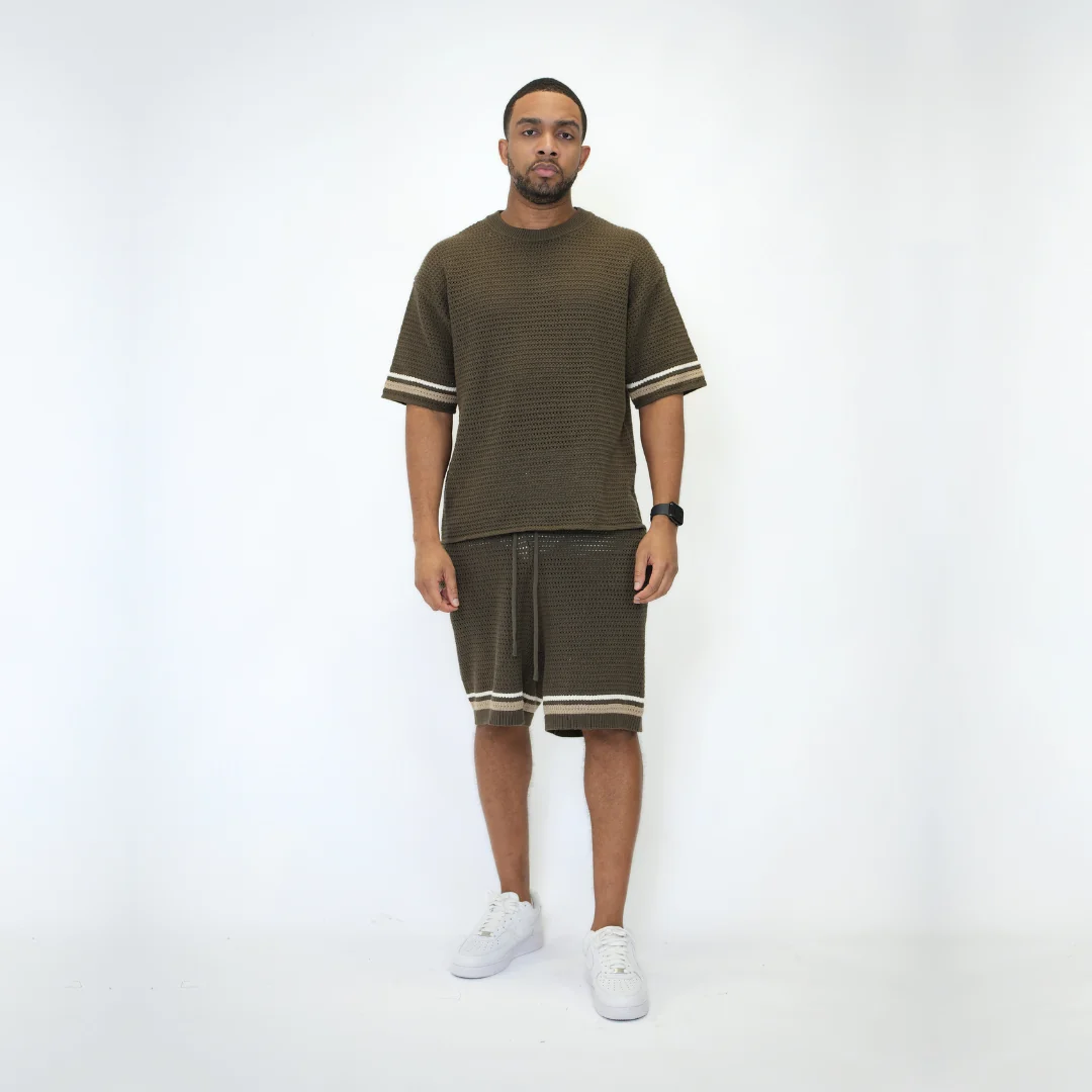 the crochet-knit striped tee - brown - Image 3