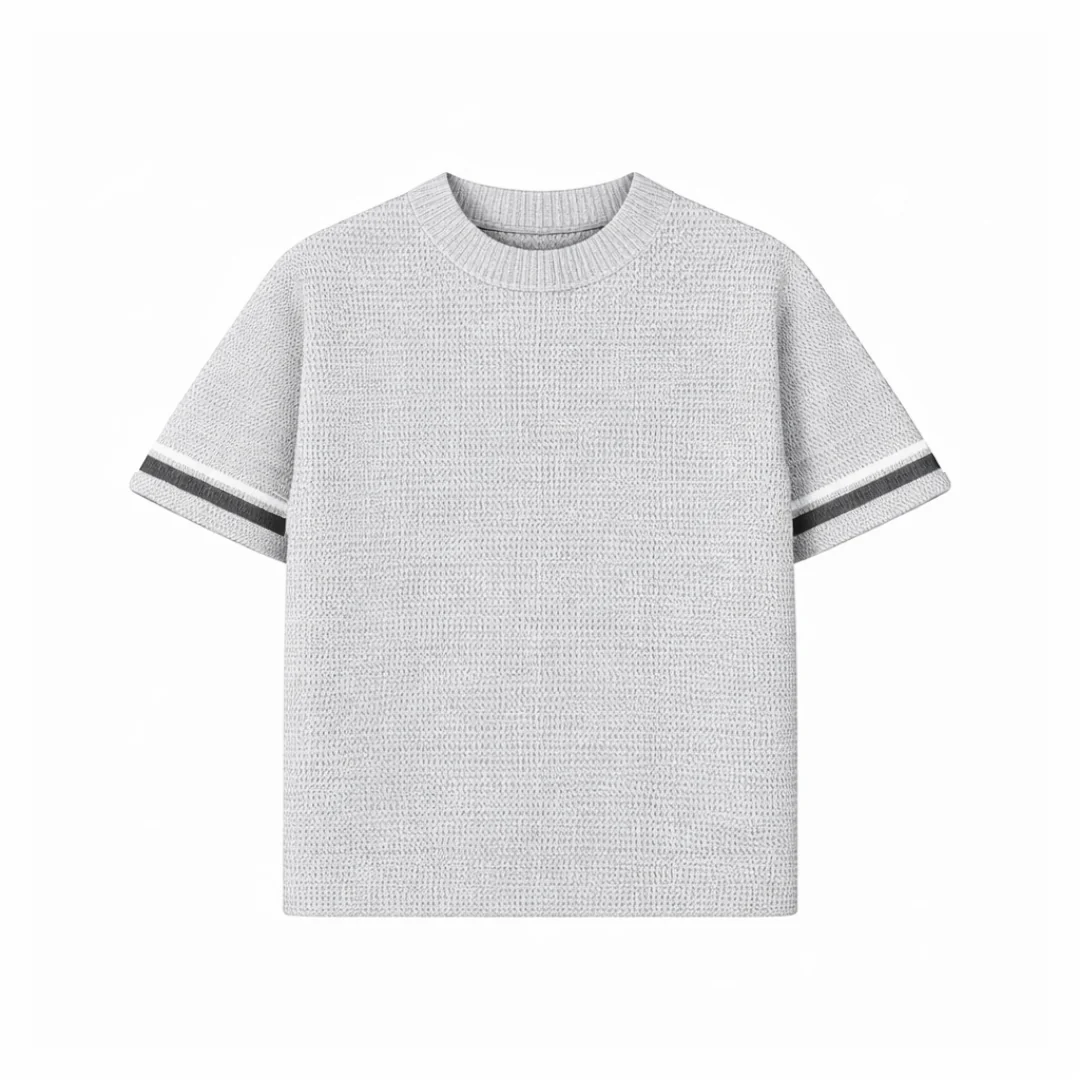 the crochet-knit striped tee - grey - Image 2