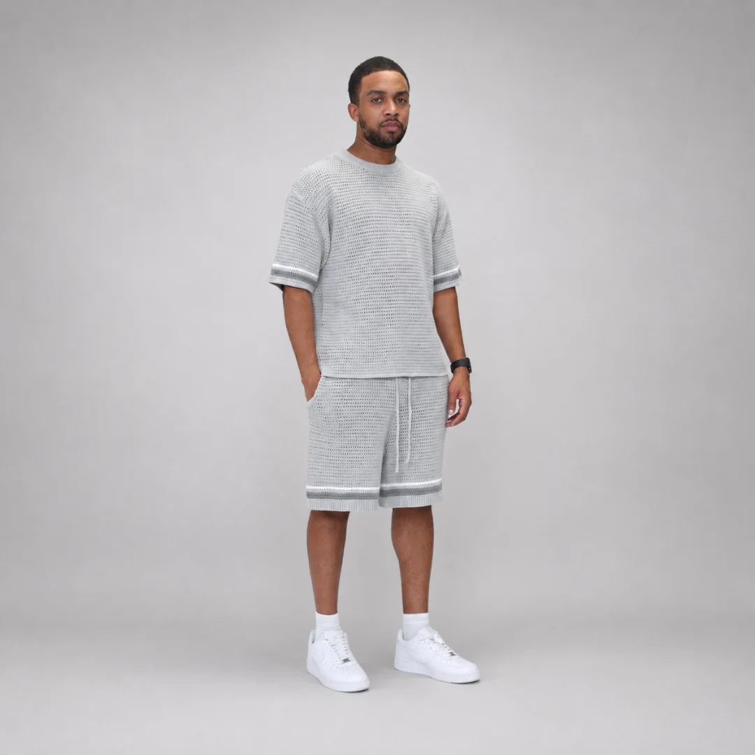 the crochet-knit striped tee - grey - Image 3