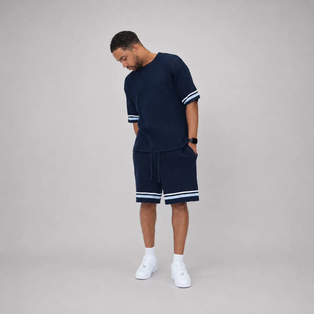 the crochet-knit striped tee - navy - Image 4
